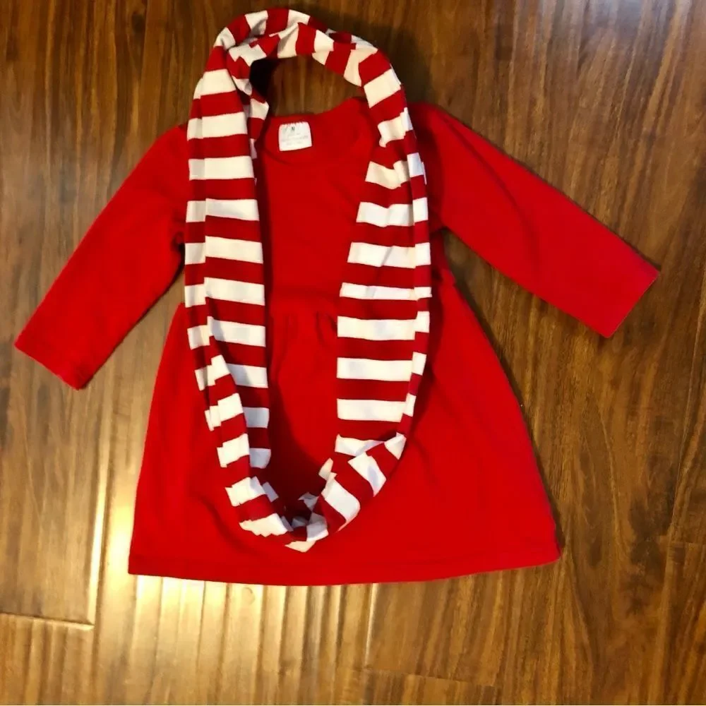 Stripey Candy Cane Santa Infinity Scarf with Red Long Sleeved Size Medium